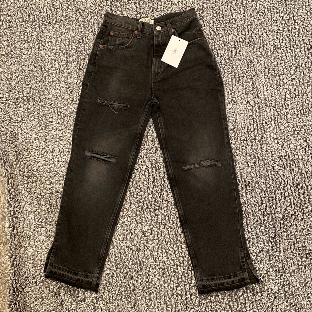 Free People Dark Grey Distressed & split hem jeans